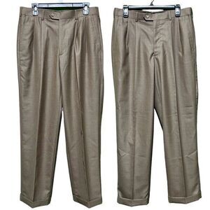 Perry Ellis Men's Semi Pleated Formal Career Dress Pants Beige Size 33x30 2 Pair